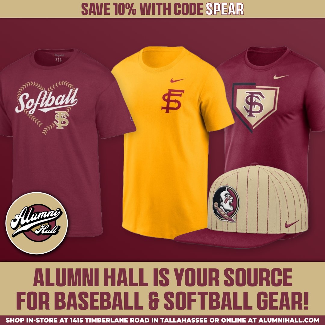 Alumni Hall has you covered for all your Nole baseball and softball gear needs! Check out their awesome selection and save 10% with code SPEAR (online or in-store).🔥🍢