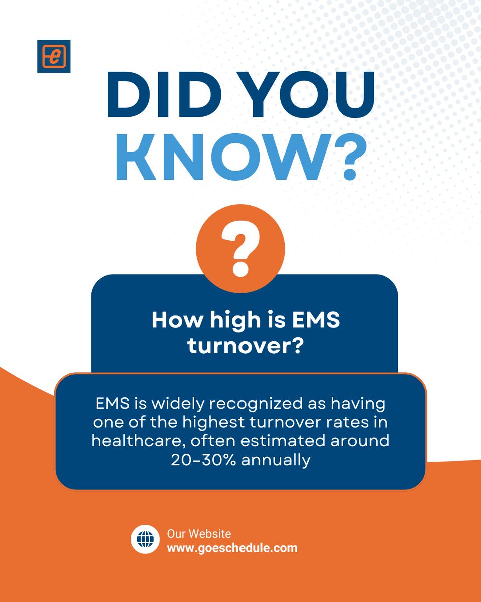 EMS turnover is often estimated at 20–30% annually. Burnout matters — but scheduling instability is a major driver too. → goeschedule.com

#eSchedule #EMS #FirstResponders #Paramedic #EMT #WorkforceRetention #PublicSafety #EMSLife #BurnoutPrevention #SchedulingSoftware