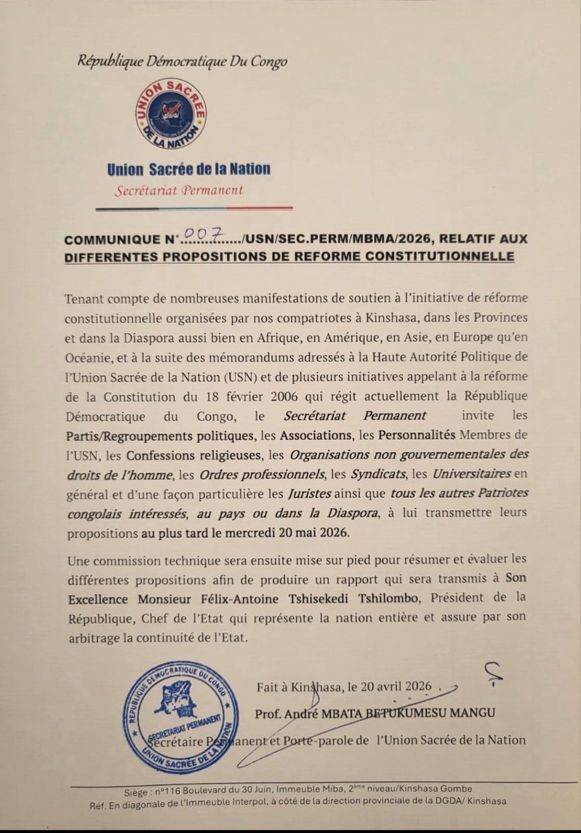 WimenMutombw's tweet photo. La RDC n'est pas le bien d'un groupe de personnes qui devraient décider de notre destin. L'USN est aujourd'hui un frein au développement des valeurs constitutionnelles, républicaines et démocratiques. L #pro5 n'a reçu mandat d'aucun Cngls pour une éventuelle révision const. https://t.co/ENhaSRWr14