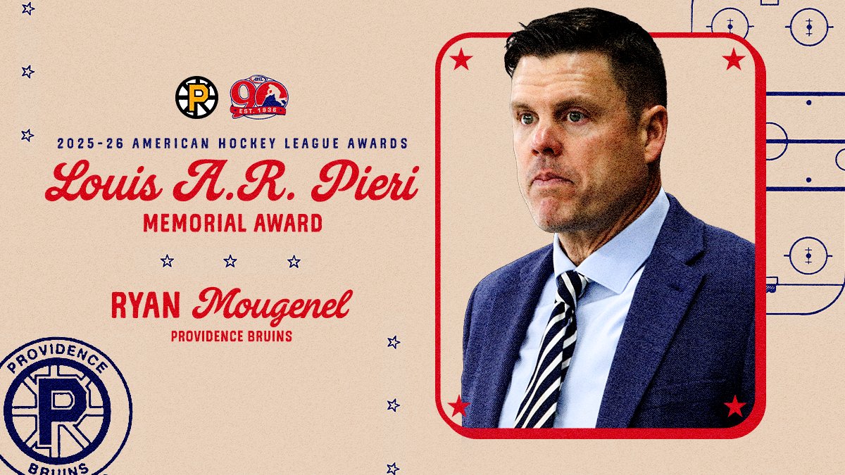 Ryan Mougenel has earned the Louis A.R. Pieri Award as the AHL's Coach of the Year.  
 
Mougenel guided the <a href="/AHLBruins/">Providence Bruins</a> to the League's best record during the 2025-26 campaign. 

<a href="/NHLBruins/">Boston Bruins</a>
 
Full story: bit.ly/3QmYivx