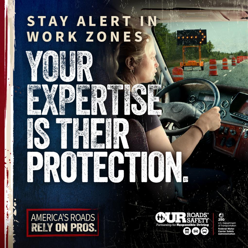 DriveSafeHR's tweet photo. Leading with safety is key! Professional drivers help protect road workers and fellow travelers in work zones. Remember to obey all signs, stay distraction-free, and keep extra space between vehicles. Learn more tips: 
https://t.co/RNgznkMEgu 

 #OurRoads #WorkZoneSafety https://t.co/CQ2MUzDlA3