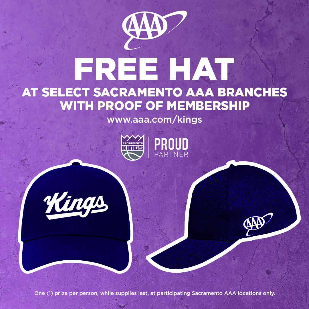 🚨 Free Kings Hat! 🚨

Visit your local area Sacramento AAA Branch to get a FREE Kings hat with proof of AAA Membership. While supplies last. 

<a href="/AAA_MWG/">AAA Mountain West Group</a>  | bit.ly/4sIYLpg