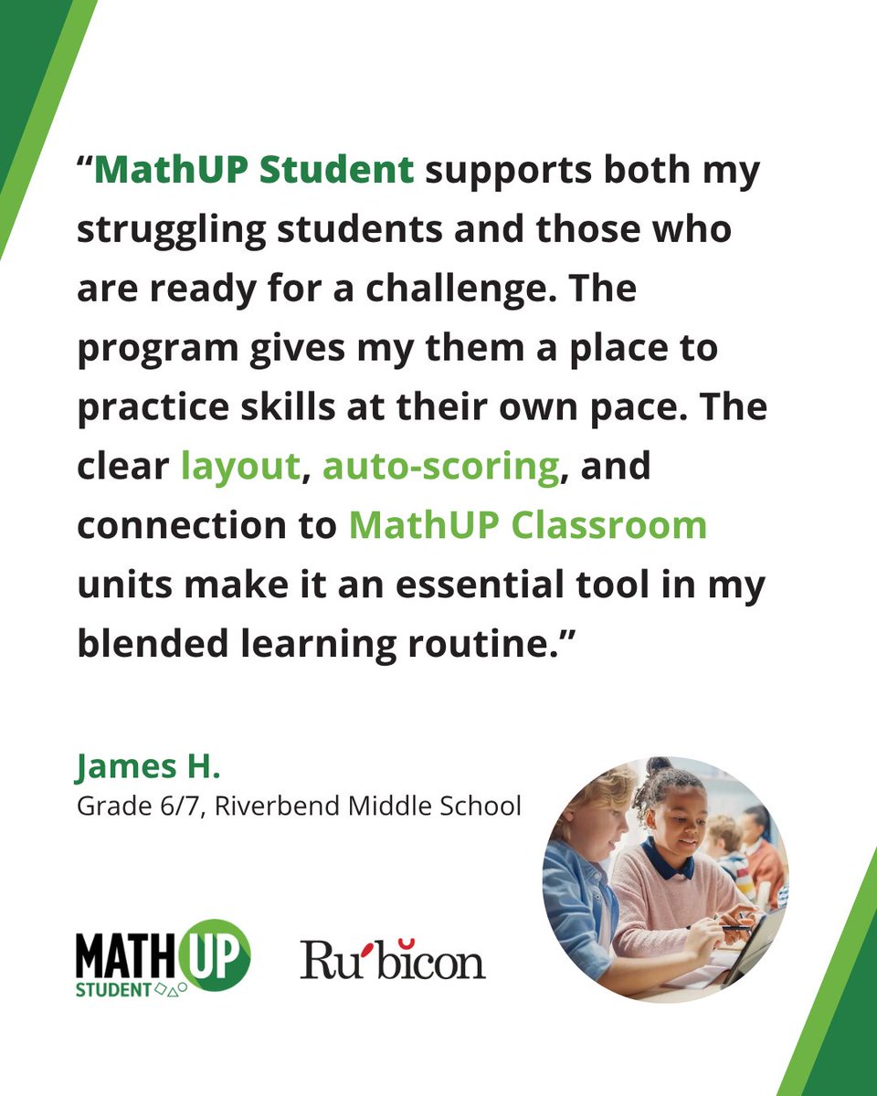 rubiconpubs's tweet image. “An essential tool in my blended learning routine.” ⚡

MathUP Student bridges classroom instruction and independent practice with auto-scoring and links to MathUP Classroom units—helping every student move forward. 📈

🔗 Free samples: ow.ly/zas150YCn5a

#EdTech