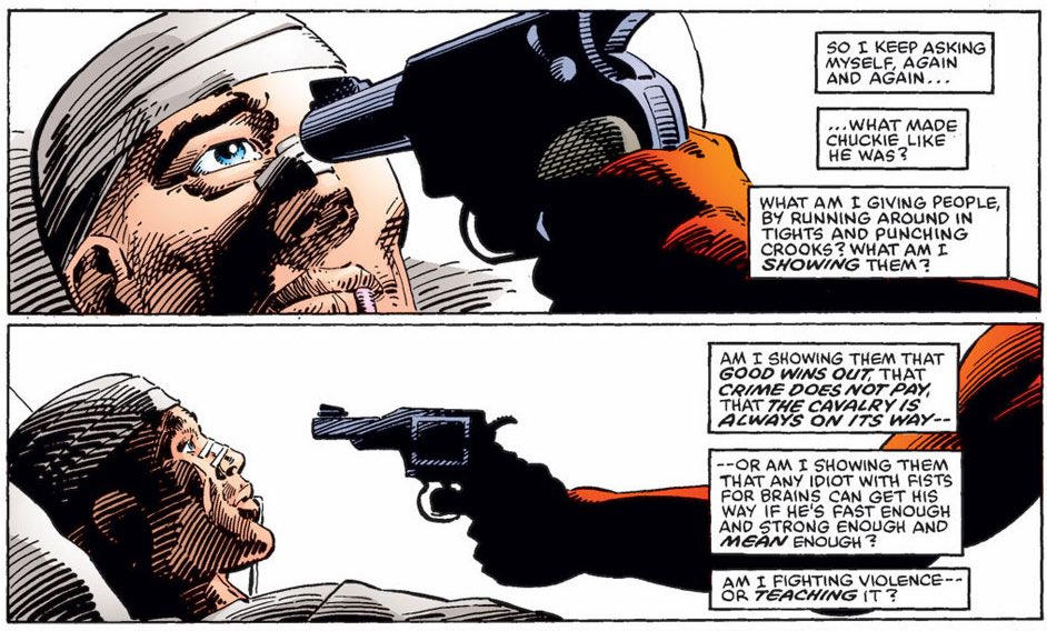 That issue is fascinating, because you can see twenty-something Miller hitting the limits of the superhero genre so hard, in ways that Miller would continue to probe in later work, but the rest of the genre still struggles to reckon with in the nearly half-century since.