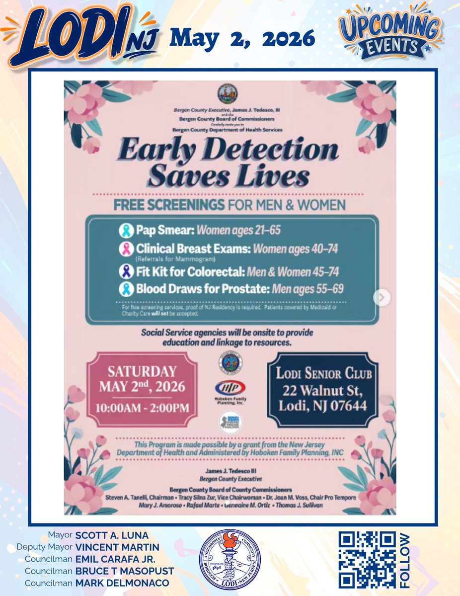 Early detection saves lives, and now you have a FREE opportunity to take care of your health right here in Lodi. Join us on Saturday, May 2nd from 10AM–2PM at the Lodi Senior Club for important screenings for both men and women, including breast exams, colorectal kits, and more.