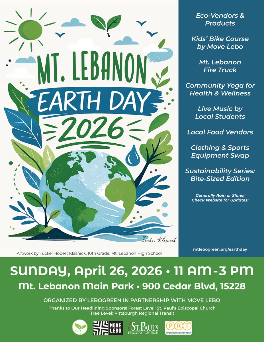 rocispgh's tweet photo. How are you celebrating Earth Day? Why not drop by the Mt. Lebanon Earth Day event this Sunday, April 26, from 11 a.m. to 3 p.m. (Mt. Lebanon Main Park)? We'll be there, but there will also be a ton of vendors, a clothing and sports equipment swap, live music, and lots more! https://t.co/7Ei3Md9lPh