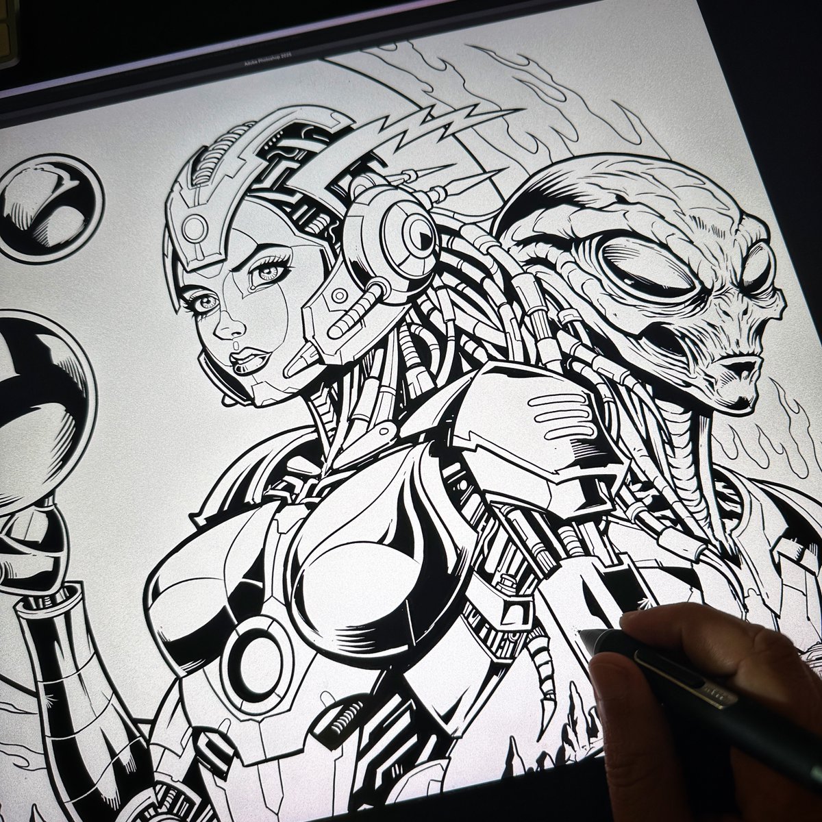flylanddesigns's tweet image. I'm drawing a fun Pinball sci-fi piece for a personal project I'm working on - drawn on my Wacom Cintiq in Clip Studio Paint
#scifi #robot #wacom #wip #workinprogress #cintiq #ink #inkdrawing #clipstudiopaint