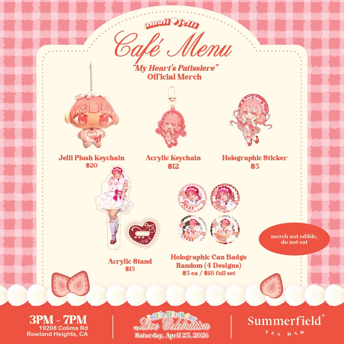 amaiicake's tweet image. 𝐉𝐞𝐥𝐥𝐢’𝐬 『𝐌𝐲 𝐇𝐞𝐚𝐫𝐭’𝐬 𝐏𝐚𝐭𝐢𝐬𝐬𝐢𝐞𝐫𝐞 』
𝐌𝐞𝐫𝐜𝐡 𝐋𝐢𝐧𝐞𝐮𝐩! 🍰✨

Available at Jelli’s Birthday Live on April 25th! ♡

Pre-order Cheki available for sale online NOW ▼

Link: ko-fi.com/s/dcace537da

#teatime #idol #アイドル #jelli #myheartspatissiere