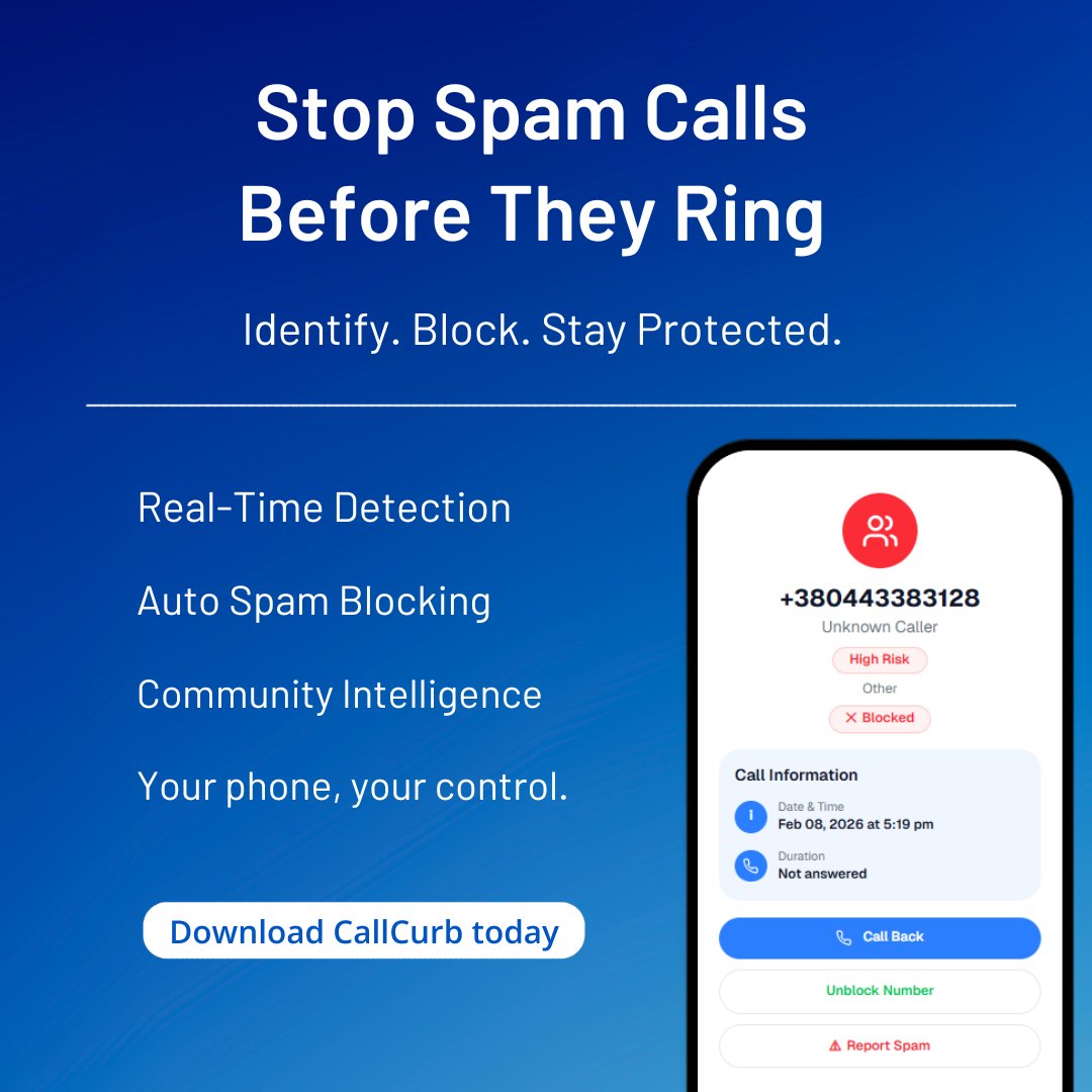 call_curb's tweet image. Spam calls waste time and risk privacy. CallCurb detects, blocks, and screens unknown numbers in real time, giving you control over every call with smarter protection powered by community intelligence.  

#CallCurb #StopSpam #CallerID #Privacy #MobileSecurity