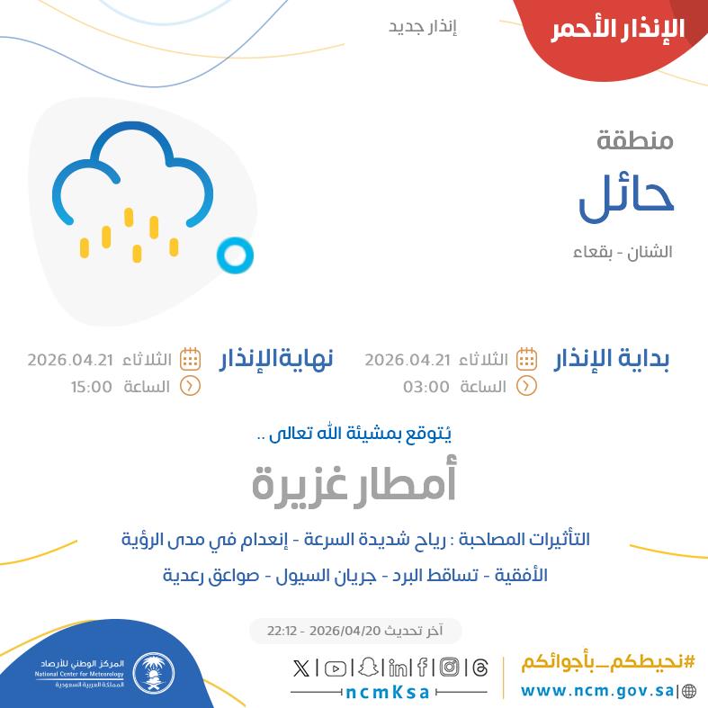 النظام الآلي للإنذار المبكر بالمركز الوطني للأرصاد tweet media