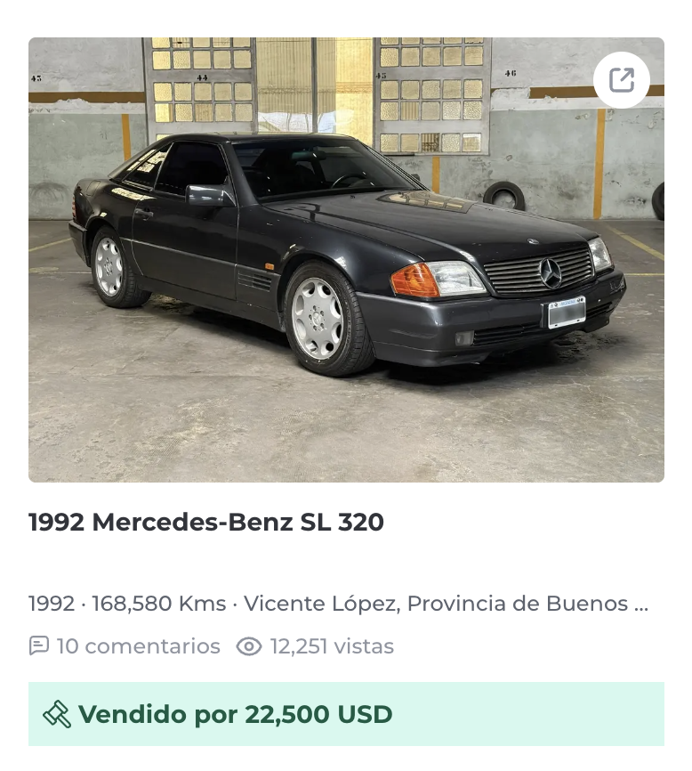 nicoschenquer's tweet photo. HABLAME DE CORRECCIÓN DE MERCADO

SL 320 R129 SOLD por u$s 22,500

Las SL R129 publicadas van de u$s 49,900 a u$s 63,000

SAY. NO. MORE.

Felicitaciones al ganador que se lleva un pedazo de Menemismo y de Bruno Sacco por una guita absurda. https://t.co/Hb5N6QFUSx