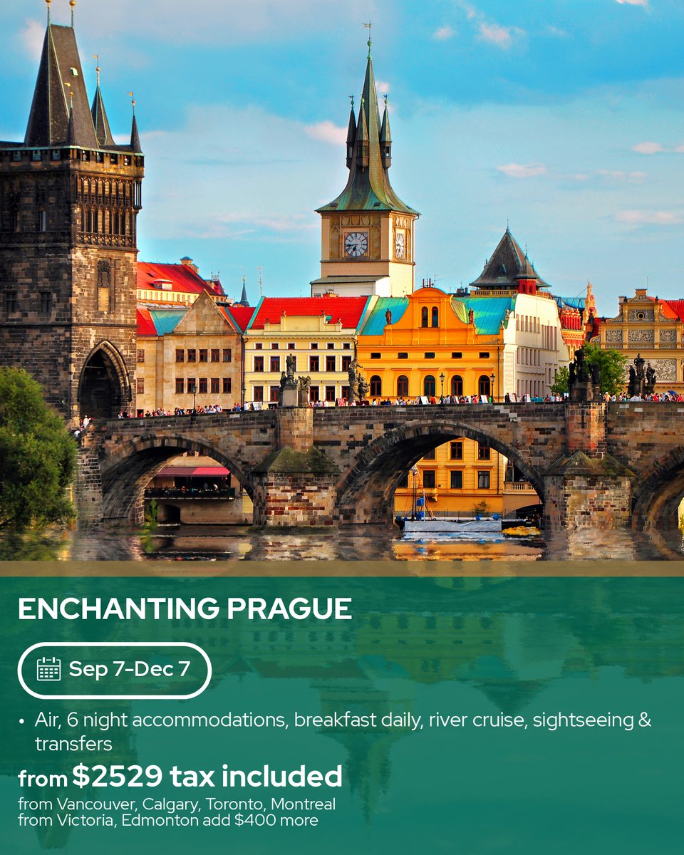 HobbitzTravel's tweet image. 8-day #Prague discovery tour including flights! Discover a jewel of Central Europe: Prague, “the city of a hundred spires” on this amazing semi-organized tour!

#HobbitzTravel2026 #TravelBestBets2026
#VacationIsCalling2026🗺
#TheTimeToBookIsNow2026⏳
#PictureYourselfThere2026📷