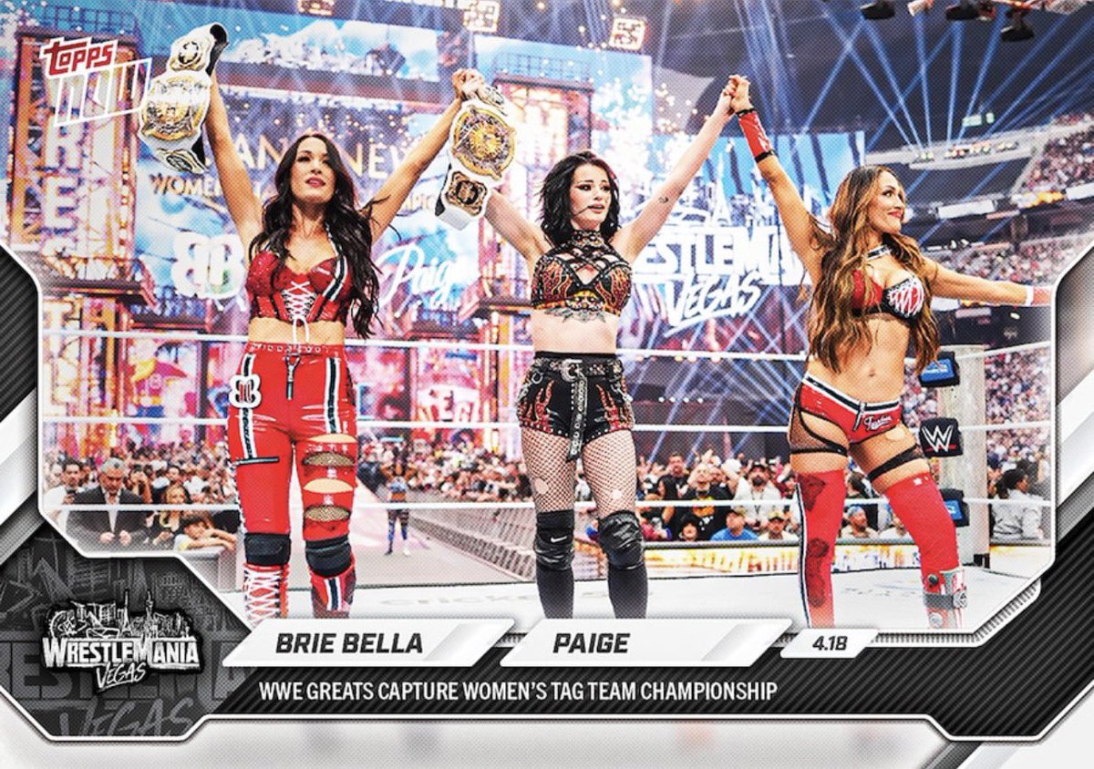 bellasforgold's tweet photo. Available now this limited edition topps card celebrating Brie Bella and Paige’s victory Saturday night.  Available now on https://t.co/JdtPNWH4Pm 🥰❤️ #bellaarmy #briemode #fearlessnikki #paige #wrestlemania https://t.co/NonM2z3iHR