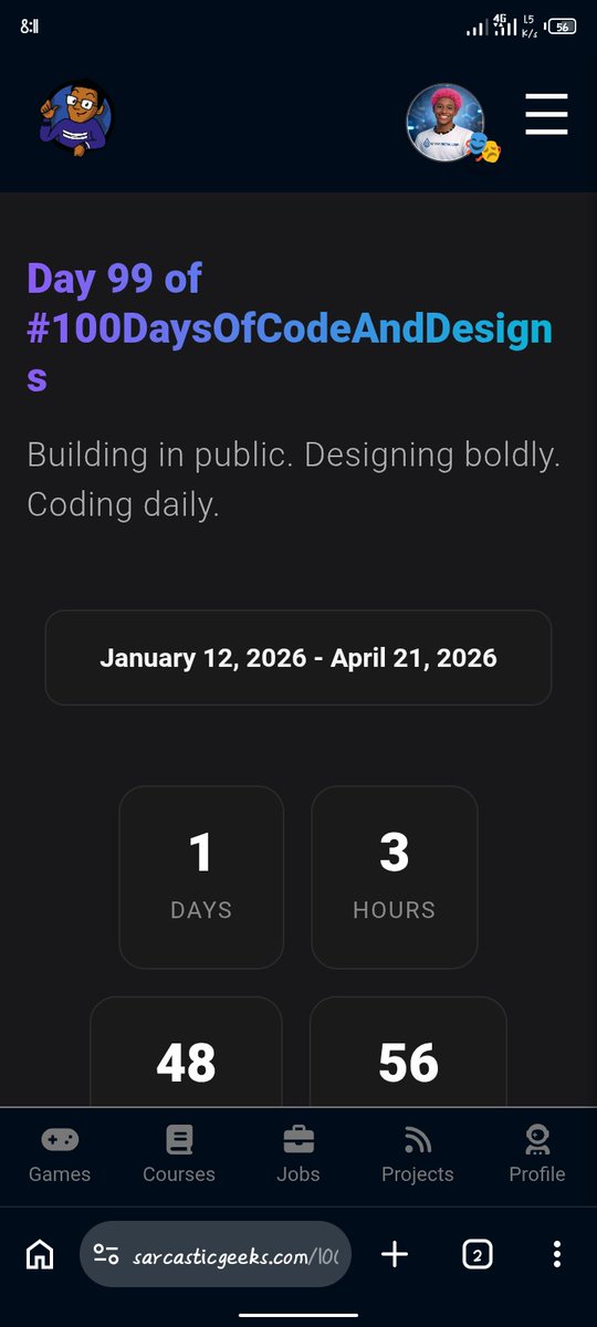 SomeMoreWater's tweet image. Day 99 of #100DaysOfCodeAndDesigns with the Sarcastic Geeks Trybe @sarcasticgeek4u

I haven't still missed a day. Remember that last year I finished day 19.
Today I did review of my saas and I spot a lot of bugs. 
I'll start fixing them ASAP.