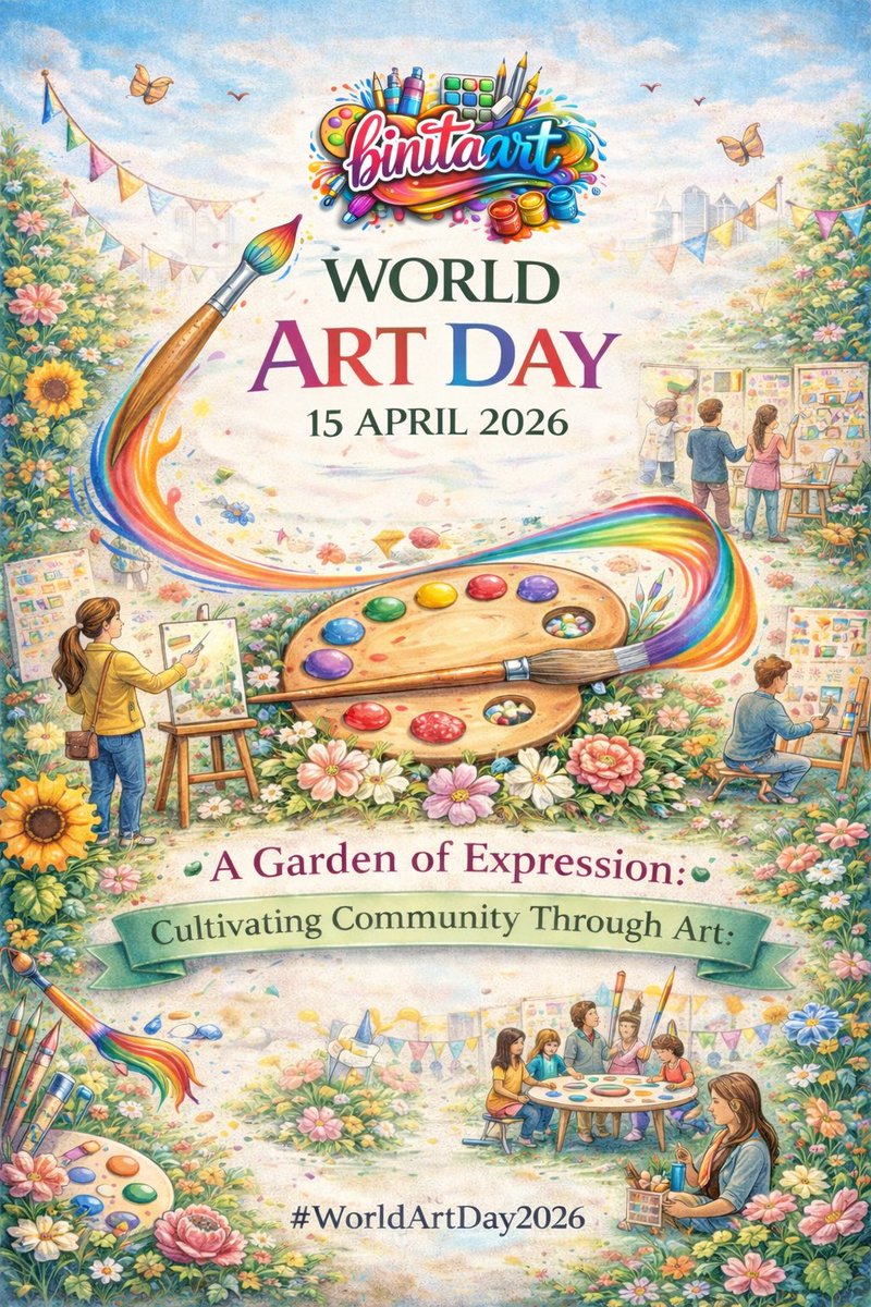 crazybinitaart's tweet photo. 🎨🌸 World Art Day | 15 April 2026 🌸🎨  

Theme: A Garden of Expression: Cultivating Community Through Art  

Happy World Art Day! 🎉  

#WorldArtDay2026 #GardenOfExpression #ArtForChange #CreativeCommunity #ArtConnects #CelebrateArt #onlineart #buyonlineartworks #binitaart https://t.co/CD1V1TfLFi