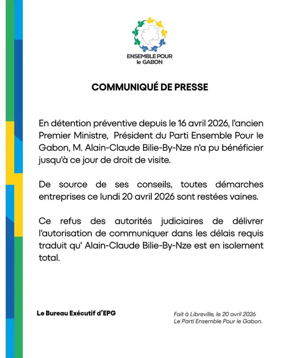 nelly_ngabima's tweet image. Le président @BilieByNze en isolement total pour une dette imaginaire. 
Voici comment les dictateurs traitent leurs opposants. 
@oliguinguema @EmmanuelMacron @ONU_fr @_AfricanUnion 

#Gabon