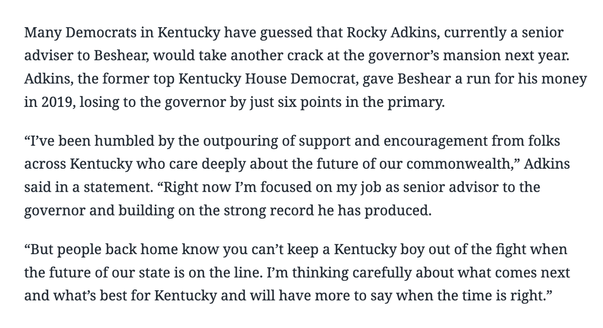 _AustinHorn's tweet image. Rocky Adkins' response to today's news: "People back home know you can’t keep a Kentucky boy out of the fight when the future of our state is on the line."

kentucky.com/news/politics-…