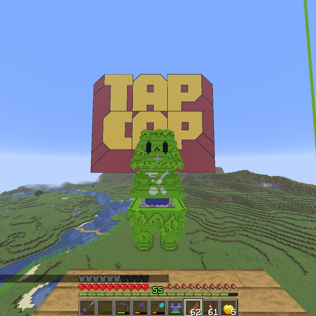 3PCreams's tweet photo. @TapCapOfficial @Clix @LacyHimself My Minecraft TapCap Builds on the Offical TapCap Survival Server. SlimeGuy = 13k Blocks TapCap Logo = 47k Blocks, all I need is an XL SlimeGuy to match👀🔥 https://t.co/mQsiOOwLU2