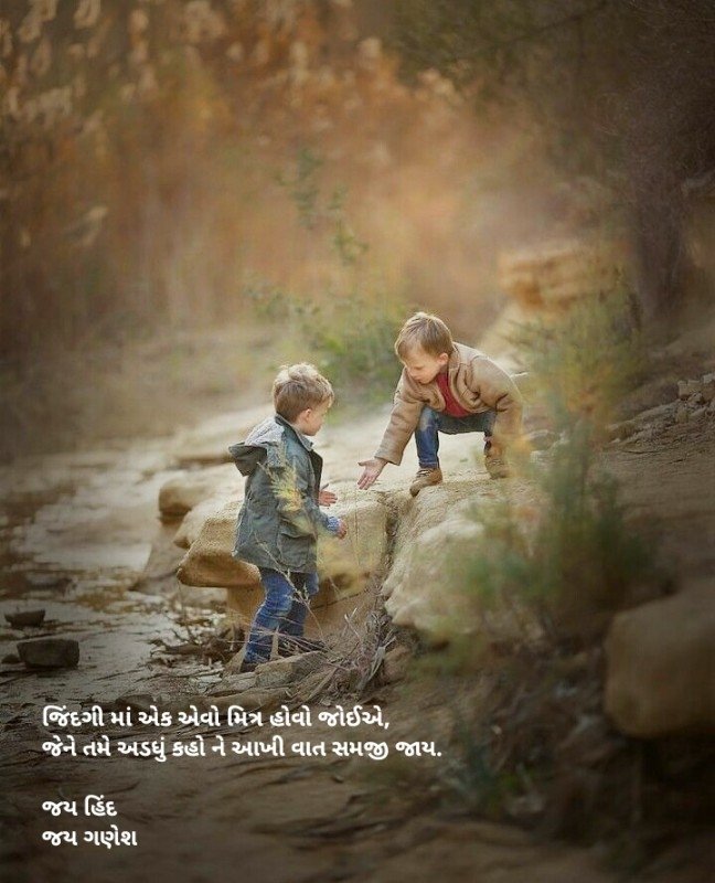 જિંદગી માં એક એવો મિત્ર હોવો જોઈએ, જેને તમે અડધું કહો ને આખી વાત સમજી જાય.

જય હિંદ
જય ગણેશ