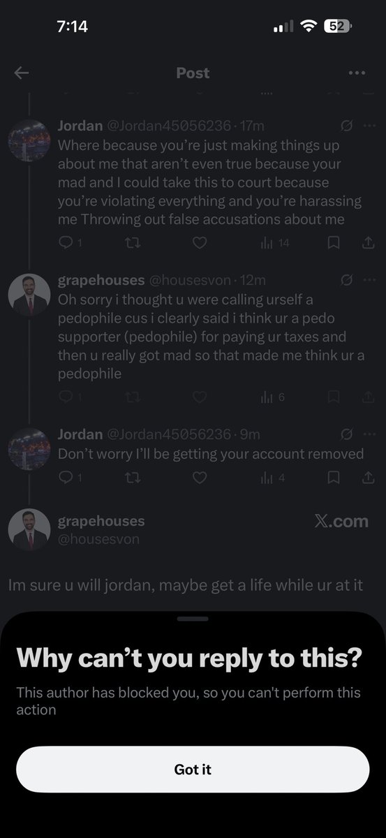 Jordan45056236's tweet photo. lol bro blocked me because he wanted to harass me and call me horrible things the throw false accusations about me then after I said I was gonna pursue legal action and get his account took he blocked me 😭😭😭 https://t.co/E3Kyo8TdrK