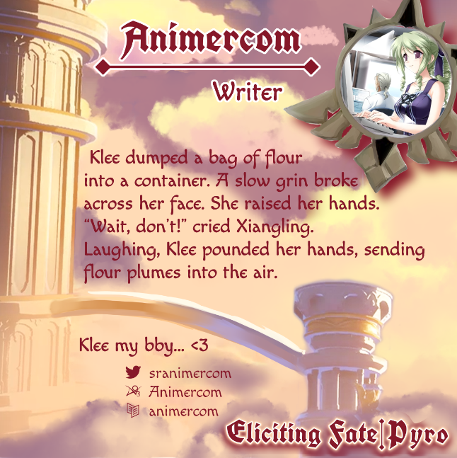 elicitingfate's tweet photo. 🔥Contributor Spotlight🔥

Writer, @SRAnimercom, is blowing us out of the water!❤️‍🔥

"Klee my bby... <3" https://t.co/getNowZZeo
