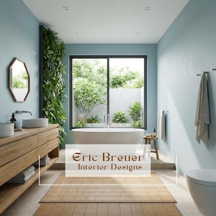 EBreuerDesigns's tweet image. Soft blue tones, natural wood, and garden views create a bathroom that feels peaceful and refreshing. Clean lines, greenery, and natural light bring balance to the space, making it perfect for relaxing and unwinding every day.

#BathroomDesign #InteriorDesign #NaturalInteriors