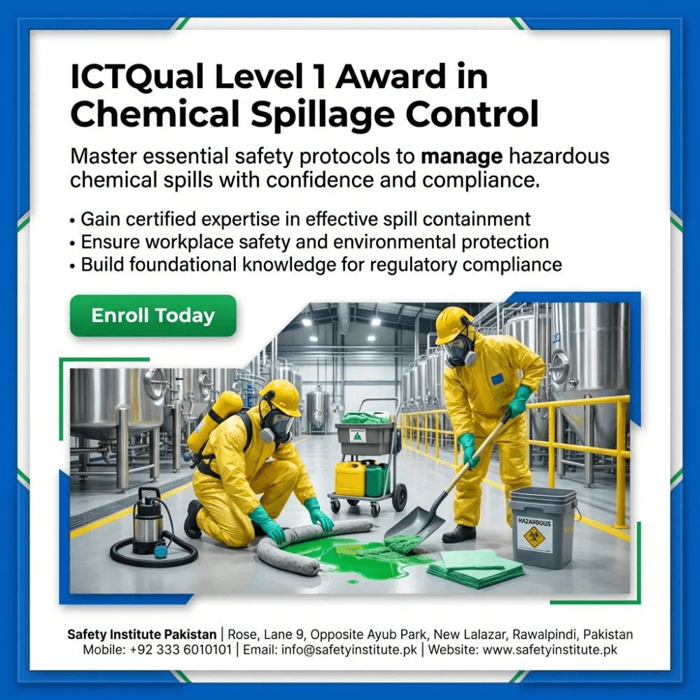 SafetyPakistan's tweet image. ICTQual Level 1 Award in Chemical Spillage Control — Open for enrolment at Safety Institute Pakistan. Level 1. #ICTQual #Level #Award #Chemical #Spillage #Control #VocationalTraining #Diplomas #Pakistan