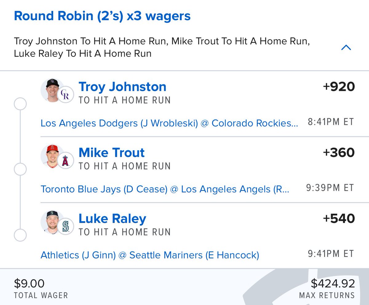 ClarenceBets's tweet image. 4/20 Dinger Lay and RR

RR +4376 .23u
Lay +29928 .08u

#mlb #boost #prop #parlay #sgp #ev #sgp #clarencebets #wager #sharp #homerun #dinger #freepicks #sportsbetting #fanduel