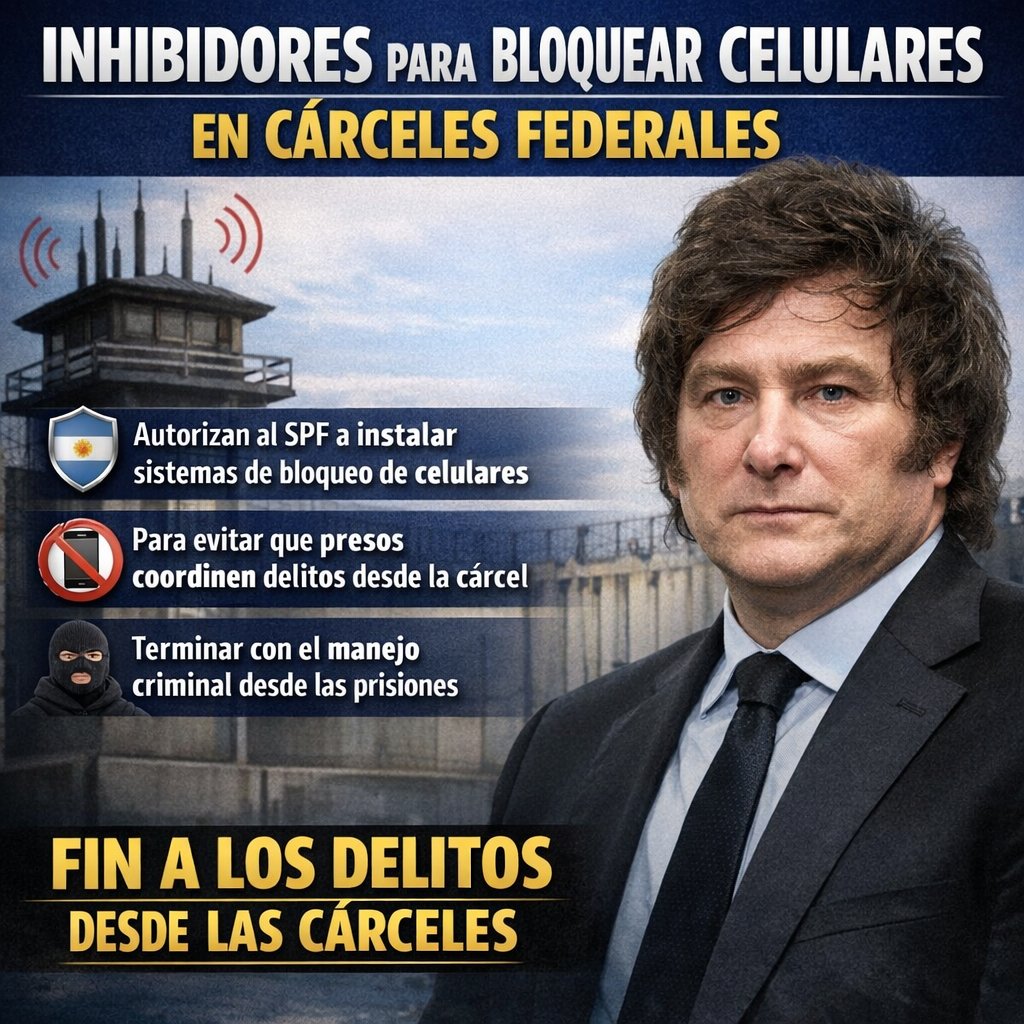 *SE INSTALARÁN INHIBIDORES DE SEÑAL PARA BLOQUEAR CELULARES EN CÁRCELES FEDERALES*

* El Ministerio de Seguridad Nacional autorizó al Servicio Penitenciario Federal (SPF) a instalar dispositivos de detección y bloqueo de IMEI/IMSI en unidades y establecimientos penitenciarios