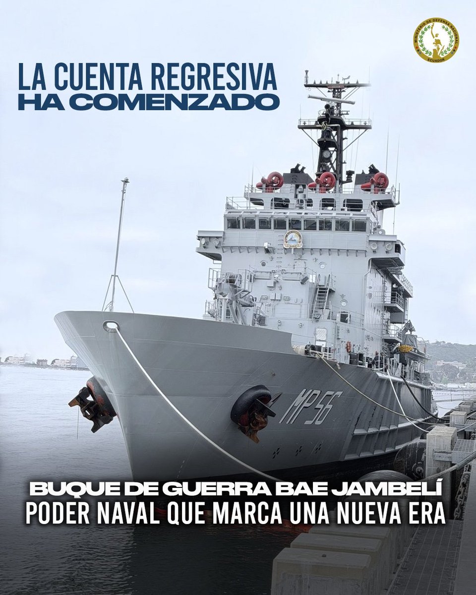 DefensaEc's tweet image. ¡LA CUENTA REGRESIVA HA COMENZADO! 💪

➡️ Faltan pocos días para el arribo del BAE JAMBELÍ, un mega buque de guerra que marca el inicio de una nueva era en el poder naval del #Ecuador.  ⚓

Su incorporación fortalece la capacidad operativa de las @FFAAECUADOR, la defensa marítima