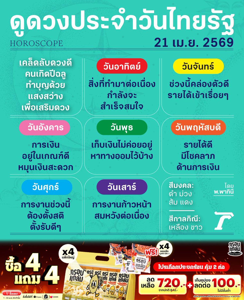 Thairath_News's tweet image. ดวงวันนี้มาแล้วจ้า

ดูดวงไทยรัฐโดยหมอดูชื่อดังรวมไว้ที่นี่&amp;gt;&amp;gt;
thairath.co.th/horoscope

#ดวงไทยรัฐ #ไทยรัฐออนไลน์ #TRC #กรอบแกล้มข้าวเม่า #โปรโมชัน