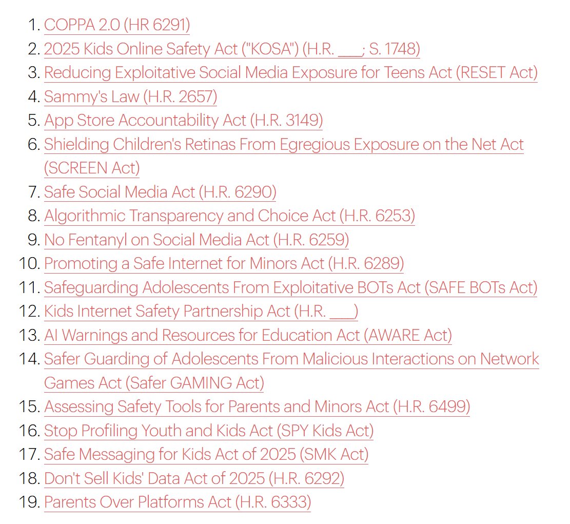 Somebody compiled a list of ongoing online 'saFeTy' (surveillence) bills:

dwt.com/insights/2026/… Wave of Federal "Online Safety" Legislation Hits Congress