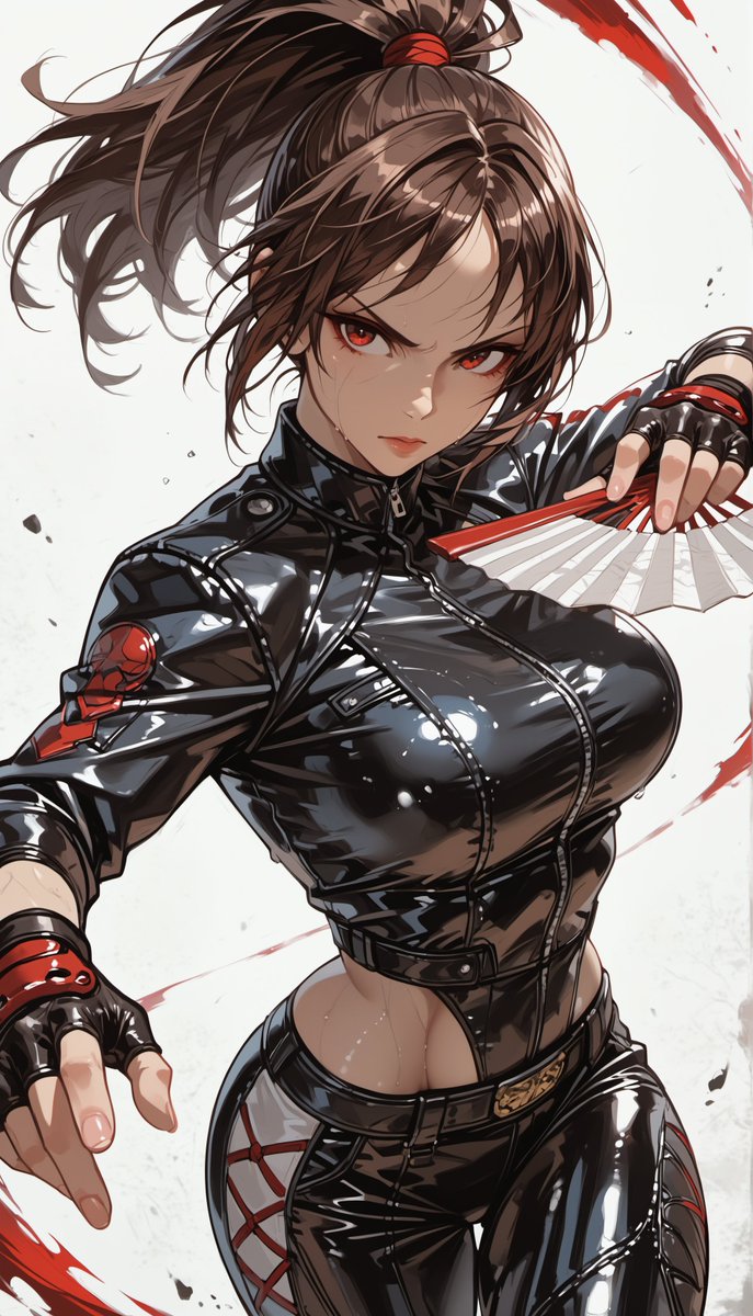 oneesan_aiart's tweet image. Mai Shiranui — revving up in a bold biker outfit, she blends fiery charm with street-ready attitude, turning every ride into a statement of power and style 🔥🏍️✨ #MaiShiranui #KingOfFighters #KOF