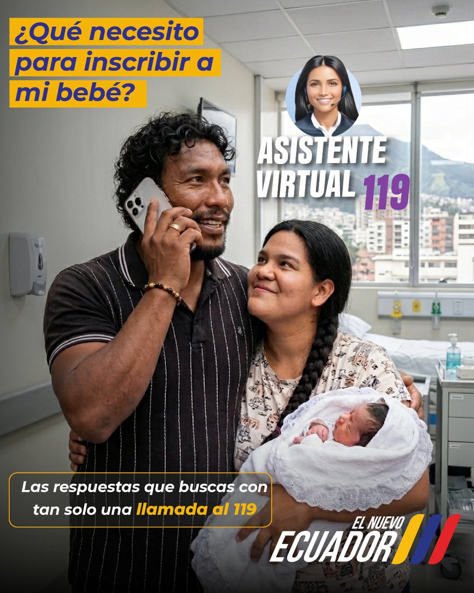 RegistroCivilec's tweet photo. 📞 ¿Necesitas información sobre la inscripción de nacimiento? 👶
Llama al 119, nuestro #AsistenteVirtual, y resuelve tus dudas de forma rápida y sencilla.
#RegistroCivilTeEscucha
#ElNuevoEcuador https://t.co/ftDRiFPFnq