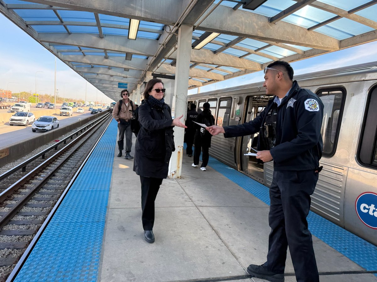 CPDTransit's tweet photo. Public Transportation Section Officers at Irving Park blueline conducting safety awareness outreach for the ridership. @Chicago_Police @CPD_bc https://t.co/FrkmqyxG2F