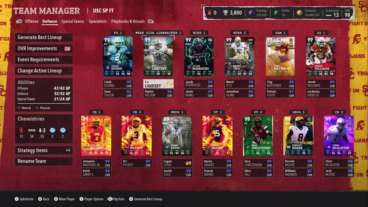 NMS Update: Haven’t played Mut all season but grinded out objectives today and hit 98 overall. Saving my coins for rookie premiers, but 99 speed at all skill positions. On Cut I’m only a FB, K, and P away from true 99 overall. Not playing a lot, but still dabble in glitches