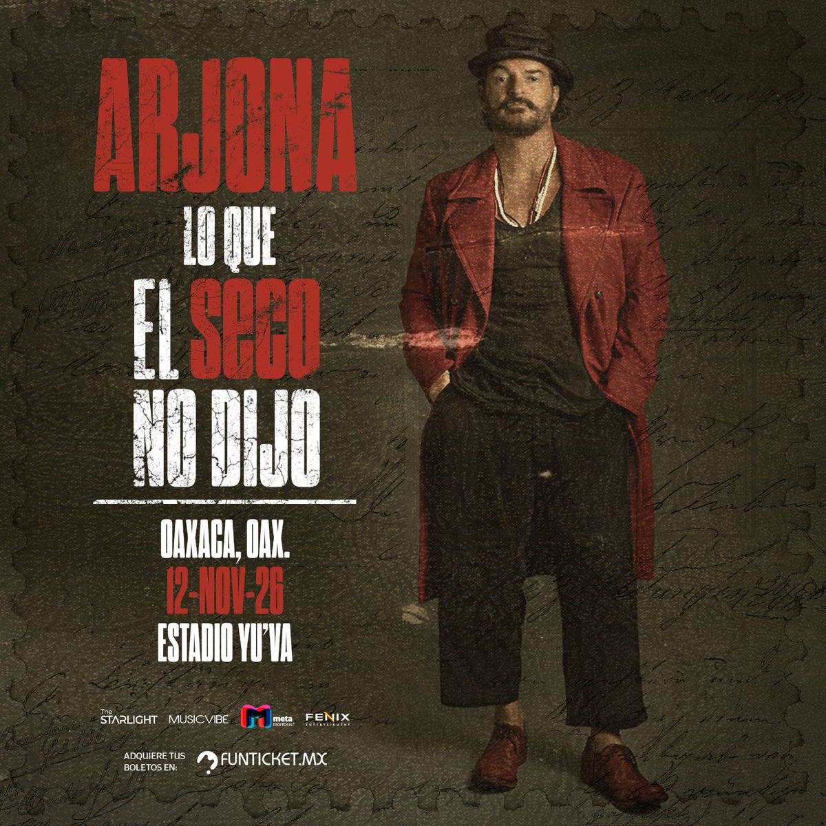 pixelperiodismo's tweet image. RICARDO ARJONA en Oaxaca 🎤 con su gira "Lo que el seco no dijo"

📍 Estadio Yu'Va 
🗓 12 de Noviembre 2026

#Oaxaca #Musica #Conciertos #RicardoArjona