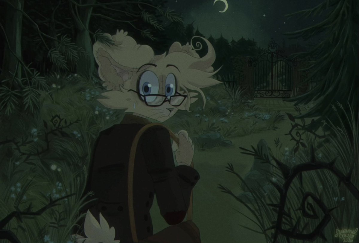 animallcracker's tweet photo. “The Escape” 🌿

 I wanted to challenge myself with a woodsy background, so I played with a more painterly style to emulate an old animation look.

#caramelcraze #digitalart https://t.co/WBO7tcyrfy