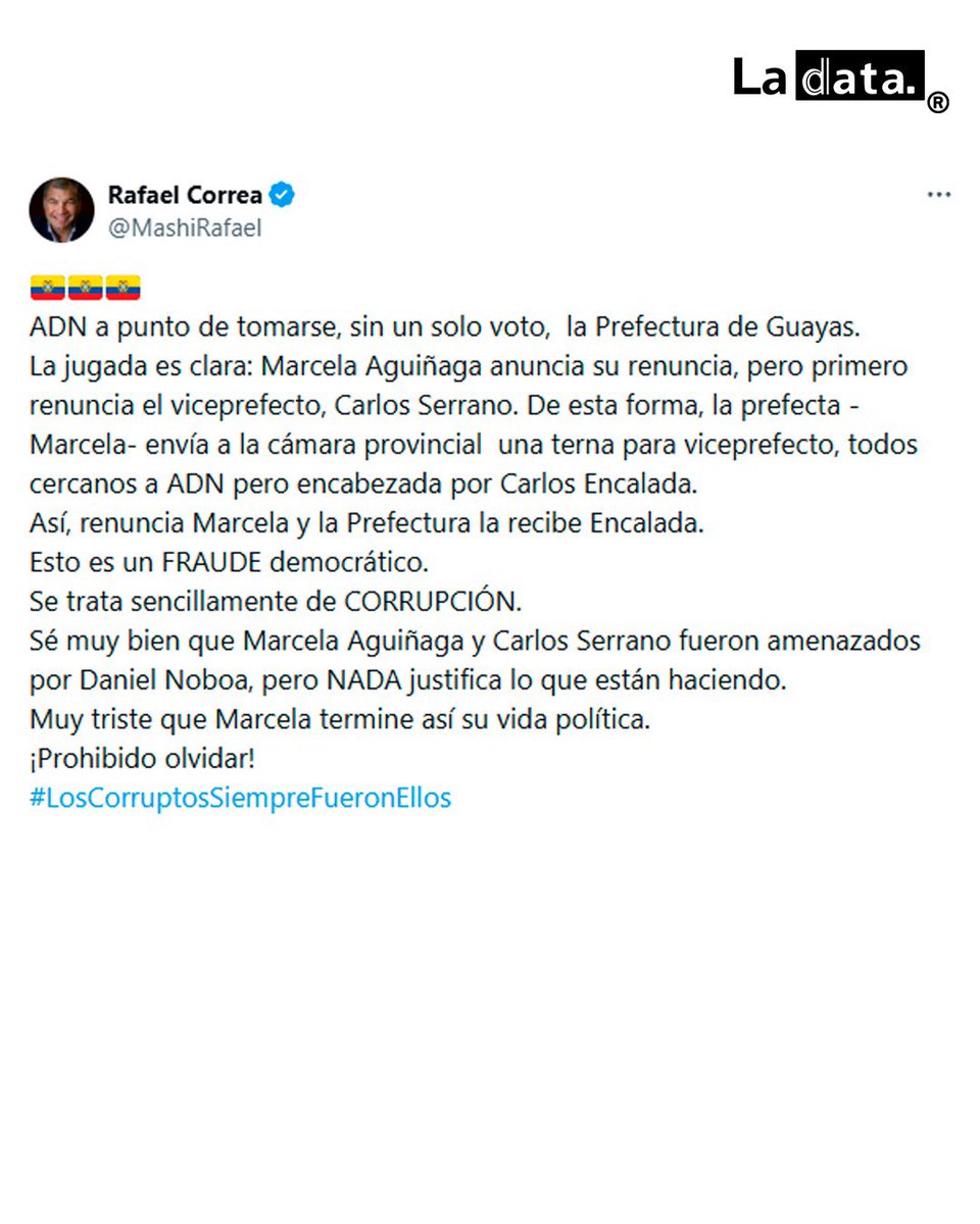 ladataec's tweet image. #Tendencia ¿Crisis de ansiedad o paranoia? Rafael Correa y sus historias más burdas 

El prófugo Rafael Correa ha generado una nueva ola de reacciones en el escenario político, donde cada afirmación suya es interpretada entre la alerta política y la exageración retórica, que
