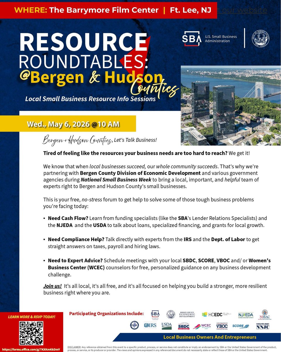 HudsonLatin's tweet photo. #NewJersey | On Wednesday, May 6, 2026 at 10:00 a.m., the “Resource Roundtables: Bergen &amp; Hudson Counties” event will take place at @BarrymoreFilm in #FortLee, NJ. The initiative is organized by Hudson County Economic Development Corporation (@HudsonEDC). https://t.co/g9ZMjoQTtj https://t.co/Qpg3uanOI3