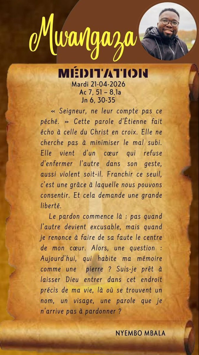 JesuitesACE's tweet image. Méditation du mardi 21 avril 2026 (3e semaine de #Pâques) avec le père Donatien Nyembo.