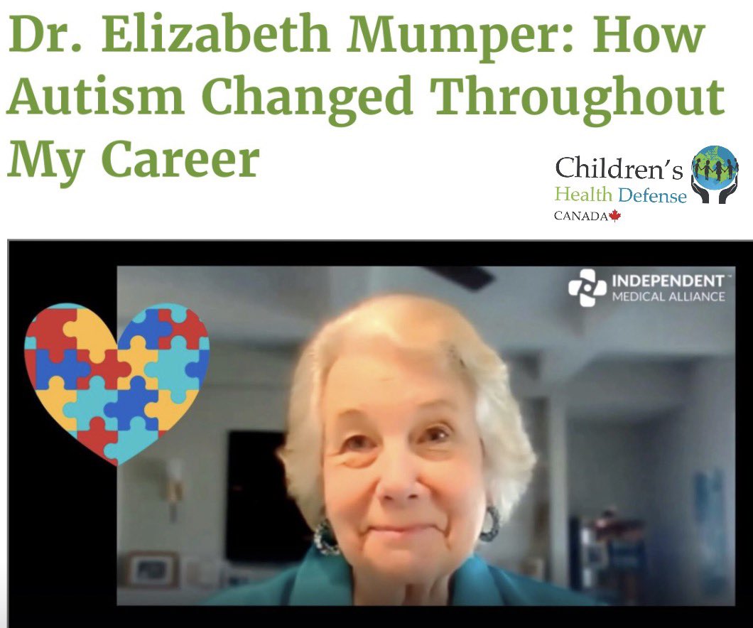 CanadaCHD's tweet image. Dr. Elizabeth Mumper: How #Autism Changed Throughout My Career 💉🧠

Senior fellow at the Independent Medical Alliance, 46-year career pediatrician @EMumperMD is raising questions medicine still hasn’t answered.

Read more: 
🔗 childrenshealthdefense.ca/news/childrens…