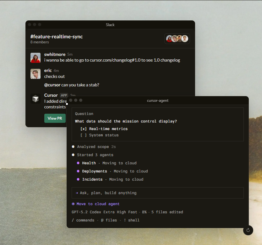 devbylucass's tweet photo. One user suggests adding a changelog link.
Another says checks out and tags an AI assistant (@cursor) asking it to take a shot at the task.
The Cursor app responds, indicating it has added some constraints, with a View PR button implying it generated a pull request automatically. https://t.co/xbaObnB7yK