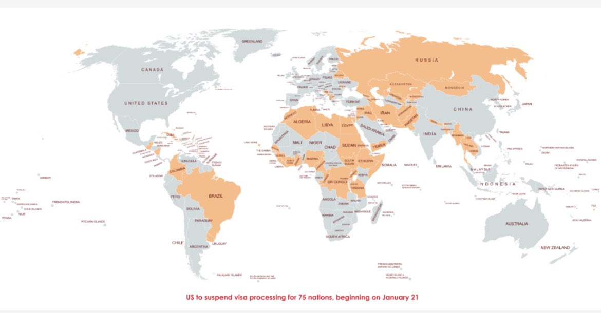 America is currently on a partial temporary visa moratorium. Here is the breakdown: 

There are two main policies right now.
First, the travel ban from January 2026 covers about 39 countries plus Palestinian Authority documents. 19 countries have a FULL ban — no immigrant or