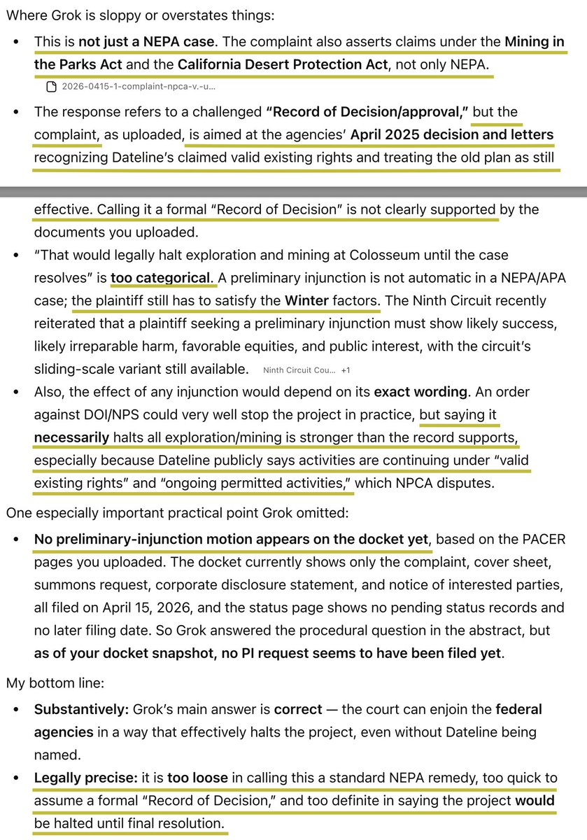 m404_trading's tweet photo. @cekdrew @skies_bluebird @grok $DTREF Hey ChatGPT-5.4, take your time grokking this slop 😉. In your wet dream in which the court seeks to issue a preliminary injunction, the plaintiff would first have to satisfy the Winter factors, and isn't happening.

You're... 0/4 now, roughly? I can do more if you want https://t.co/LTYEaX70Dr