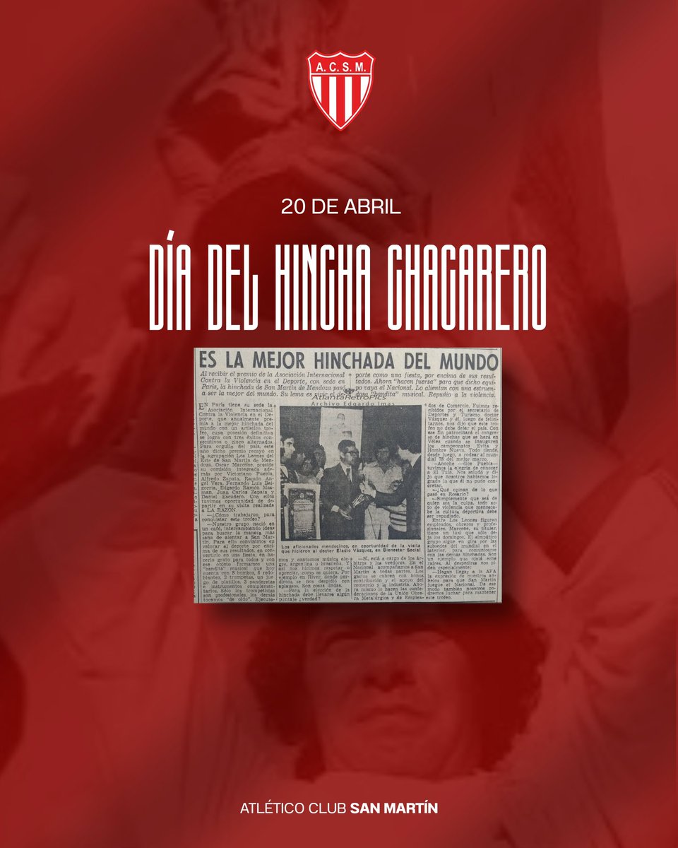 🦁❤️ 𝗗𝗜𝗔 𝗗𝗘𝗟 𝗛𝗜𝗡𝗖𝗛𝗔 𝗖𝗛𝗔𝗖𝗔𝗥𝗘𝗥𝗢

Un día como hoy recordamos con orgullo un hecho que quedó grabado para siempre en la historia de nuestro querido Atlético Club San Martín.

En 1975, tras la destacada campaña del Albirrojo y por la pasión, el color y los valores