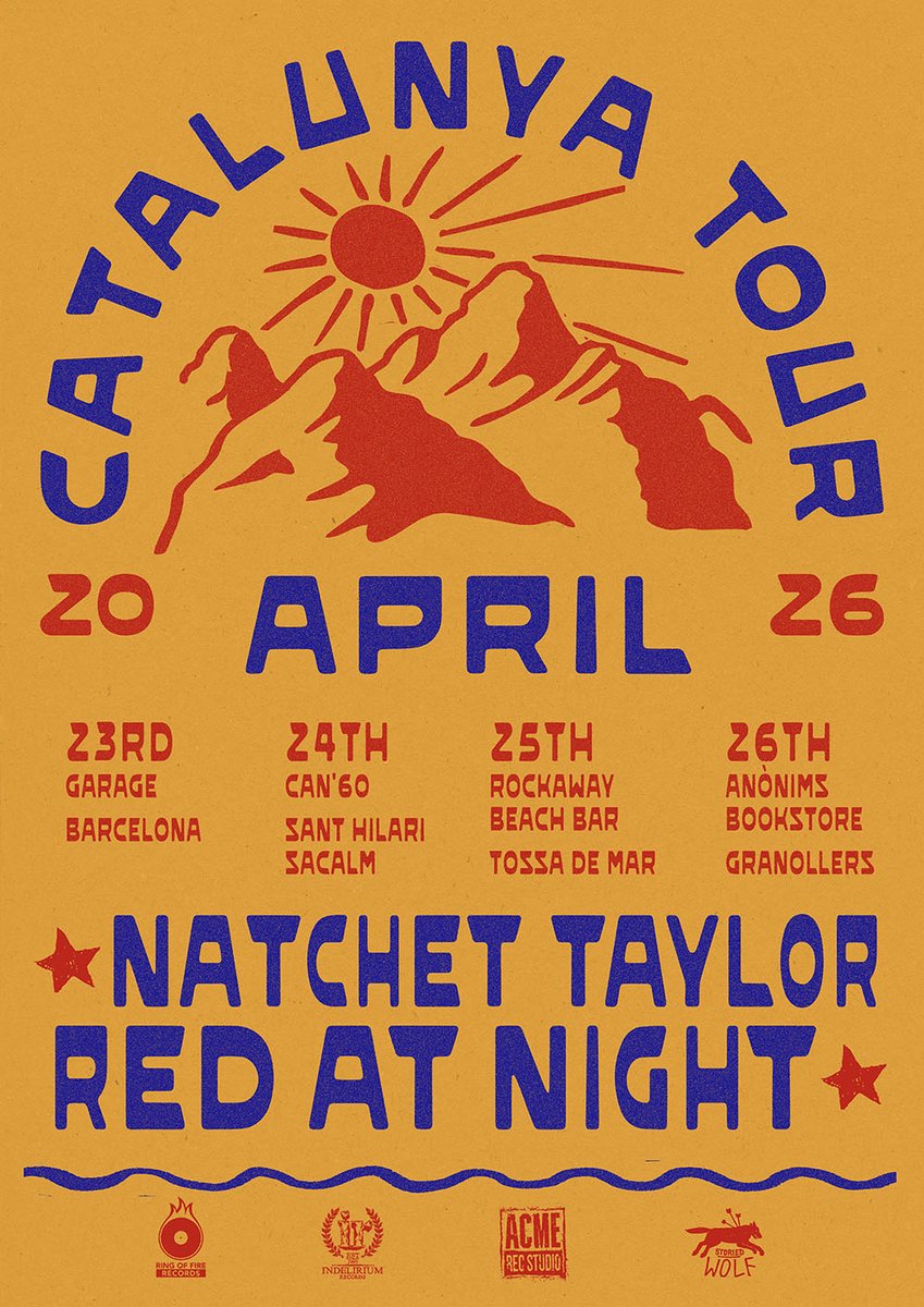 _OriolS's tweet photo. RED AT NIGHT + NATCHET TAYLOR
Catalunya Tour April 2026
23/04 Barcelona (Garage)
24/04 Sant Hilari Sacalm (Can 60)
25/04 Tossa de Mar (Rockaway Beach)
26/04 Granollers (Anònims)
https://t.co/TbamOU9g07
https://t.co/0p5gNBaFoF
#RedAtNight #NatchetTaylor #AcousticPunk #Americana https://t.co/BVe4cdXyvR