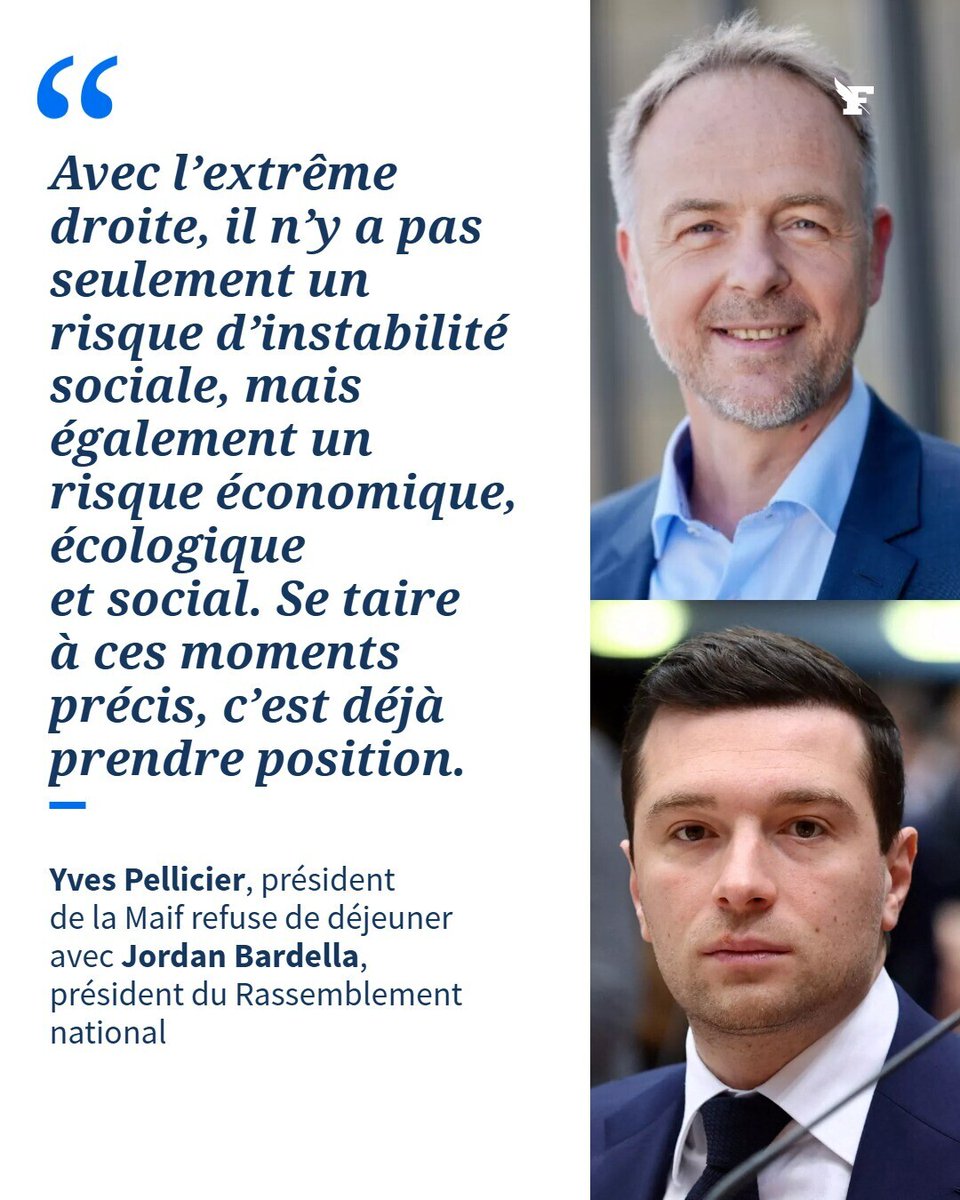 Le_Figaro's tweet image. Le patron du Rassemblement national doit déjeuner ce lundi avec le Medef. Mais Yves Pellicier, président du groupe d’assurance, pointe un «risque politique majeur» si le parti accède au pouvoir l’an prochain.→l.lefigaro.fr/jBPZ