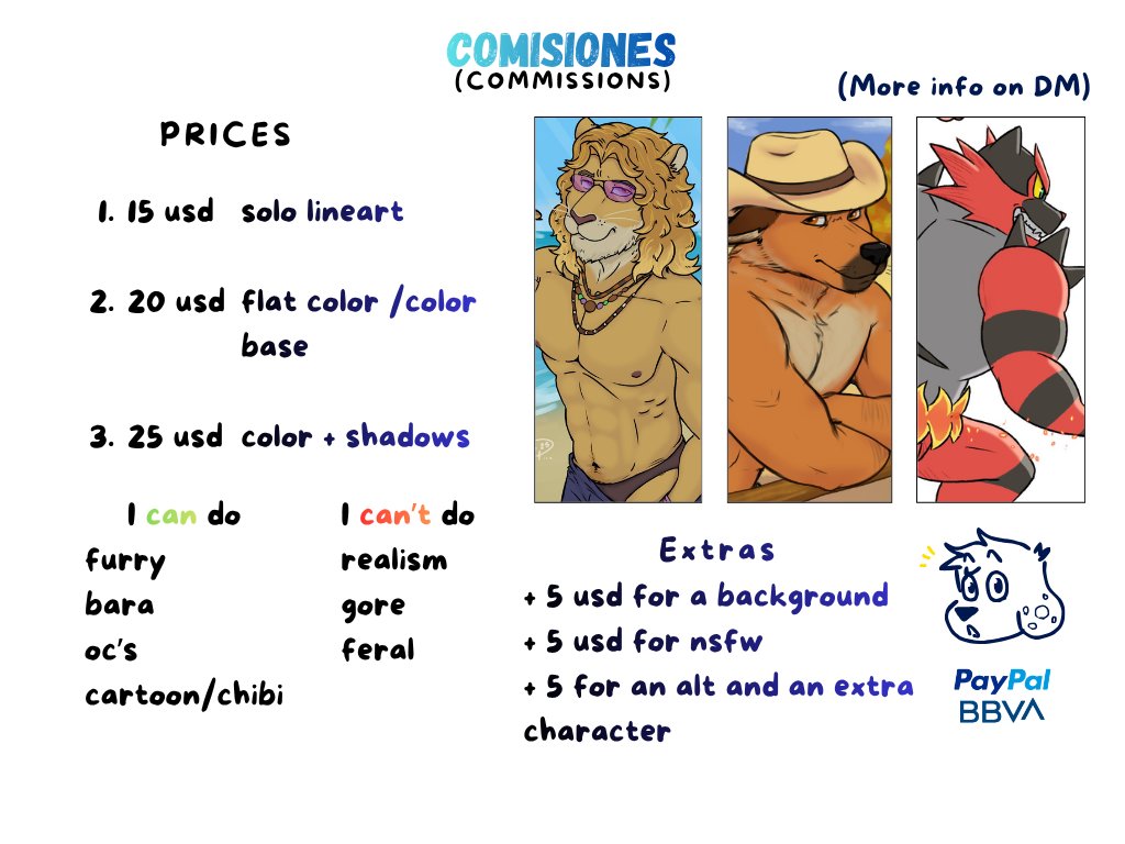 ElJovenJovs's tweet photo. i wanna share my new prices...
feel free to send dm if you have any questions...
The rules of comms will be mentioned by DM
#furry #opencomms #commissionRT #commissionwork #furryart https://t.co/g7dXdvtHoS