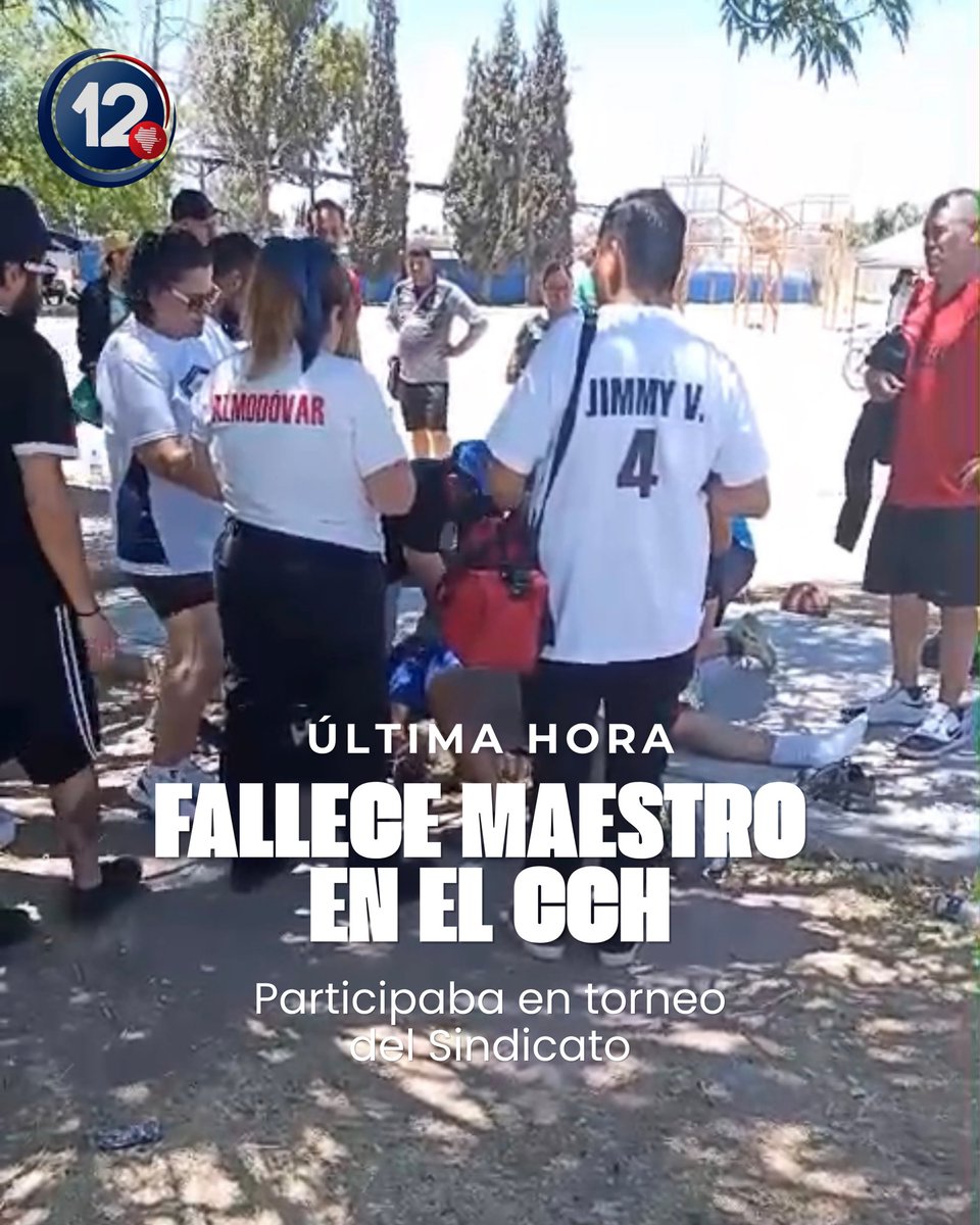 Canal12Dgo's tweet image. 🚨 Fallece el maestro Óscar Quezada Blanco durante torneos de la Sección 44 en canchas del CCH, Durango. Era docente de la secundaria Jesús Tébar Rodríguez.

⚠️ Causas aún no confirmadas.

#Durango #ÚltimaHora